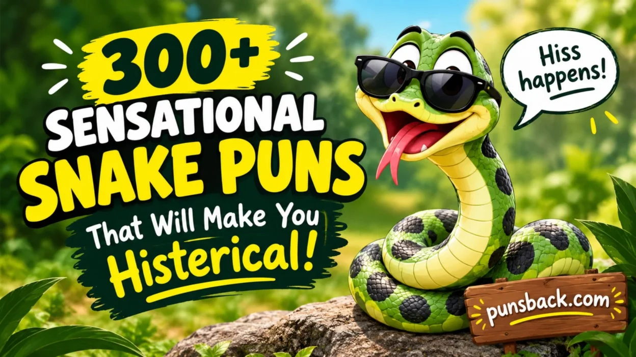 Funny green snake with sunglasses for sensational snake puns