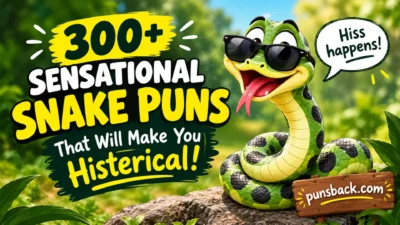 Funny green snake with sunglasses for sensational snake puns