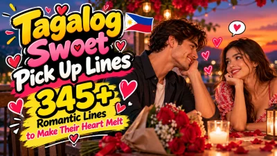 Tagalog sweet pick up lines featuring a romantic couple, Filipino flag, red roses, and 345+ heartfelt lines