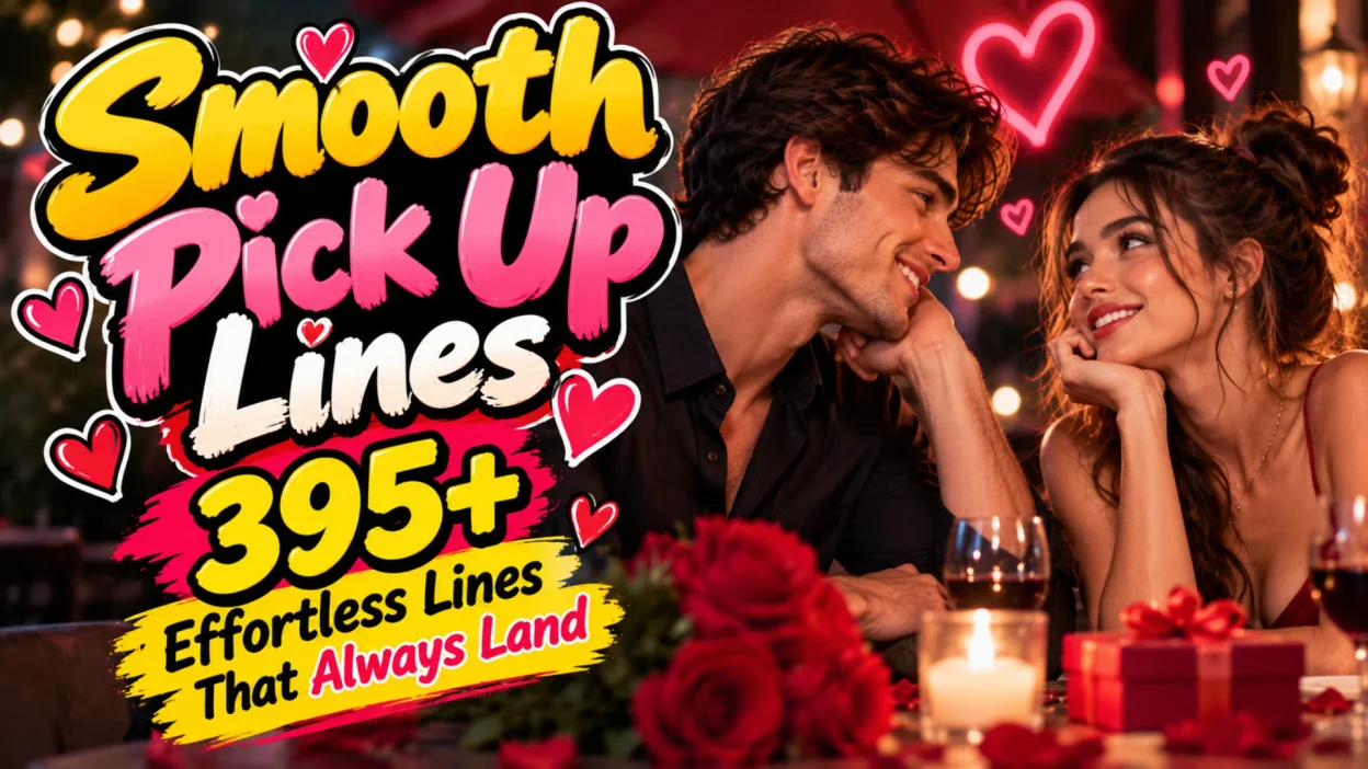 Smooth pick up lines featuring a smiling couple on a romantic date and 395+ effortless lines that always land